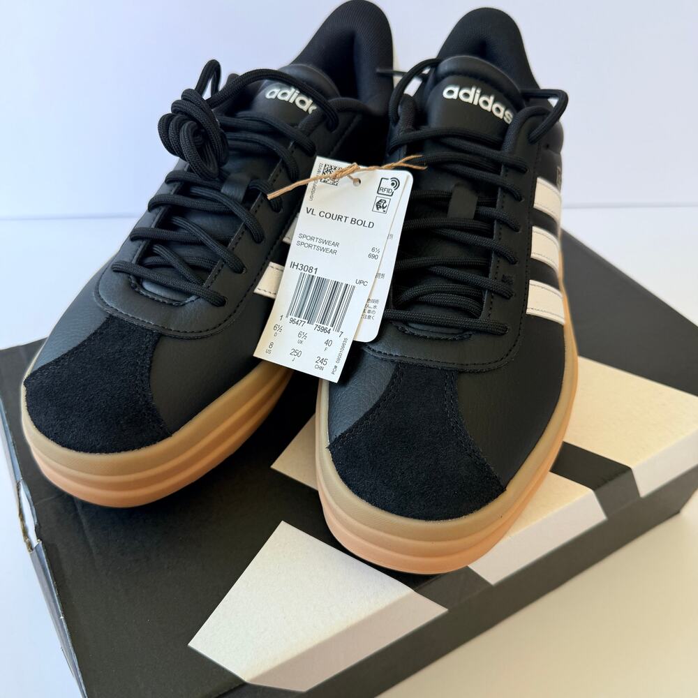Adidas VL Court Bold Black/White/Gum Women's 8 / UK 6.5 NIB